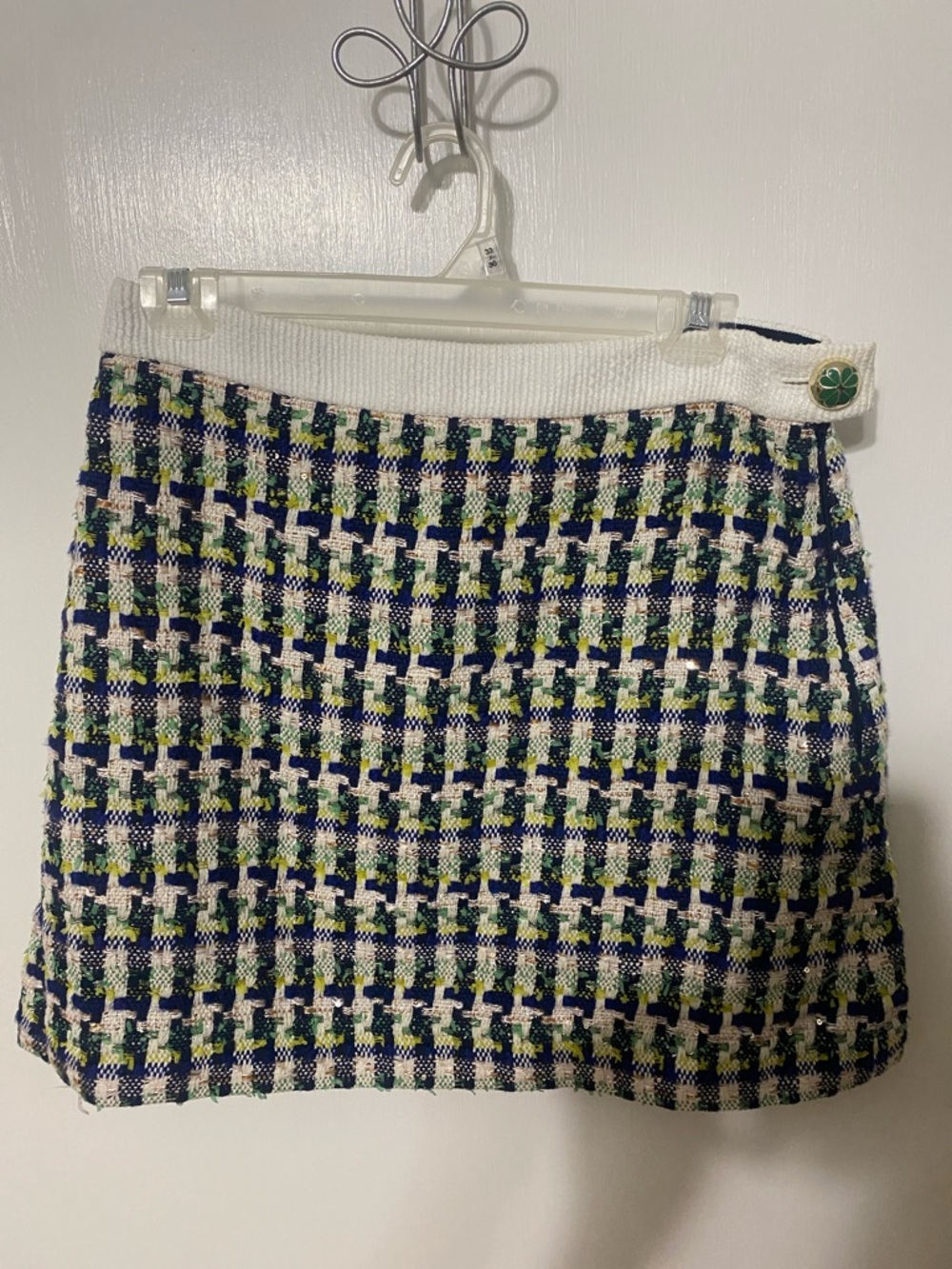 kate spade Tweed Mini Skirt in Navy, Green & White
